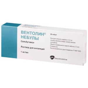 Вентолин небулы раствор для ингаляций 1мг/мл 2,5мл №20