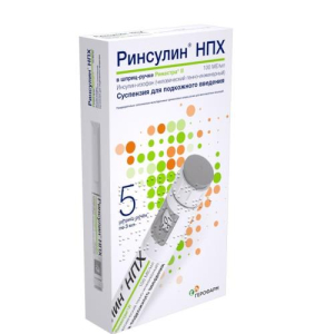 Ринсулин нпх суспензия для подкожного введения 100ме/мл 3мл №5 шприц