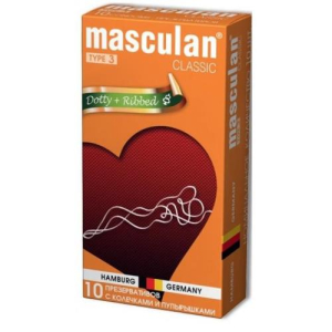 Маскулан 3 классик презервативы №10 дотти + риббет колечки + пупырышки