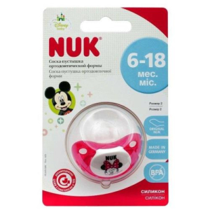 Нук соска-пустышка силиконовая ортодонт. дисней микки маус 6-18м /с контейнером/ минни