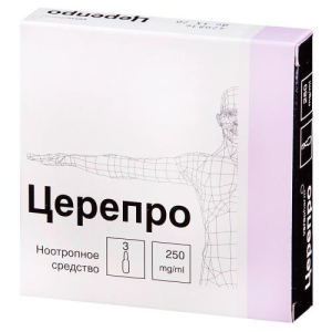 Церепро раствор для внутривенного и внутримышечного введения 250мг/мл 4мл №3 в компл. с ножом ампульн. или скарификат,