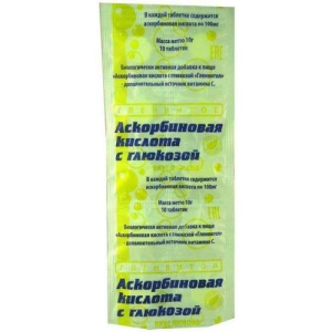 Аскорбиновая кислота гленвитол с глюкозой таблетки 100мг 1.0г №10 вкус лимона