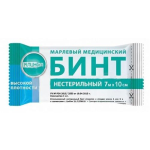 Клинса бинт медицинский марлевый не стерильный 7мх10см высокой плотности