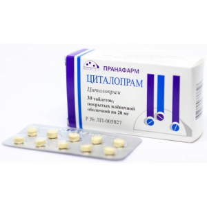 Циталопрам таблетки покрытые пленочной оболочкой 20мг №30