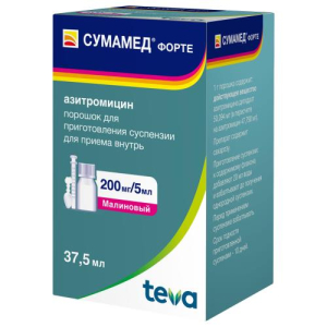 Сумамед форте порошок для приготовления суспензии для приема внутрь 200мг/5мл 35,573г /в комплекте с ложкой мерной или шприцем/