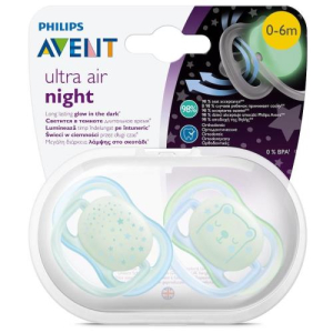 Авент ультра айр пустышка силиконовая №2 найт 0-6мес д/мальч. /арт. scf376/11/