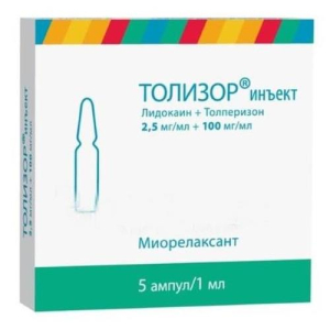 Толизор инъект раствор для внутривенного и внутримышечного введения 2.5мг/мл + 100мг/мл 1мл №5