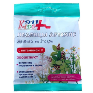 911 ваша служба спасения кидс леденцы 50г липа + ромашка + мед + вит.С бад