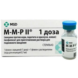 М-м-р ii (вакцина против кори,краснухи и паротита,живая) лиофилизат для приготовления раствора для подкожного введения 1доза №1 в комплекте с раствори