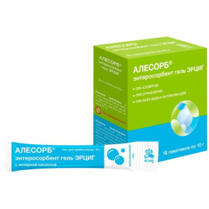 Алесорб энтеросорбент эрциг гель для приема внутрь 10г №18 б/аромат. бад
