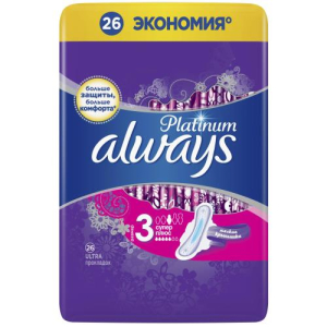Олвэйз платинум прокладки гигиенические №26 супер плюс размер 3 с крылышками жен.