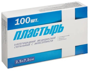 Лейкопластырь медицинский стерильный на полимерной основа бактерицидный  25х72мм №100 с антисептиком