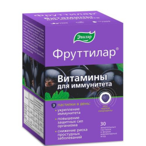 Эвалар фруттилар витамины для иммунитета пастилки жевательные №30 вкус черной смородины в форме мармеладных ягод (бад)