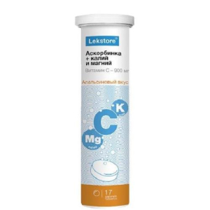 Лекстор аскорбинка + калий + магний таблетки шипучие 900мг 3г №17 бад