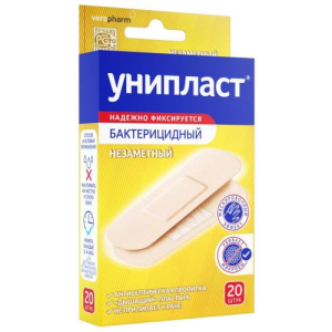 Унипласт лейкопластырь бактерицидный №20 1,9х7,2см незаметн