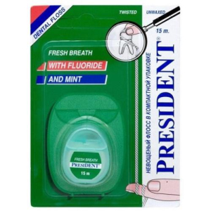 Президент зубная нить 15м флосс невощеная фтор + мята /арт. 132/