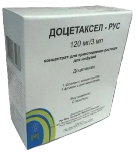 Доцетаксел-рус концентрат для приготовления раствора для инфузий 40мг/мл 2мл №1 /в комплекте с растворителем (флаконы) 6 мл-1 шт/
