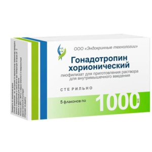 Гонадотропин хорионический лиофилизат для приготовления раствора для внутримышечного введения 1000ме №5/фермент