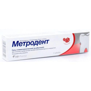 Метродент гель стоматологический 10мг + 0,5мг/г 20г клубничный