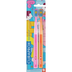 Курапрокс набор зуб щетки д/взрослых ультрамягк. №2 оранжевая/розовая (cs5460/2 bathroom)