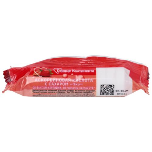 Сердце континента аскорбиновая кислота с сахаром таб №10 клубника бад