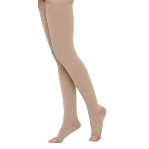 Центр компресс чулки медицинские эластичные компрессионные кругловяз. до бедра с откр. мыском 2-кл р.3 крем.