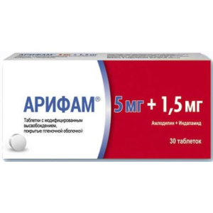 Арифам таблетки с модифицированным высвобождением, покрытые пленочной оболочкой 5мг + 1.5мг №30/Сервье