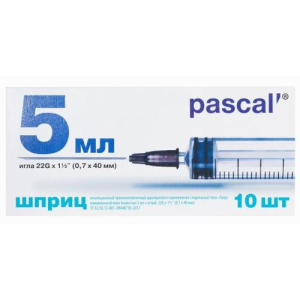 Паскаль шприц иньекц. стер. 3-х компонент. 5мл №1 игла 22g 0,7х40мм типа луер