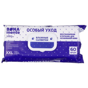 Салфетки влажные Бона менте 220х240мм №60 с ионами серебра с клапаном 