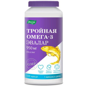 Эвалар тройная омега-3 капсулы 950мг 1300мг №120 бад
