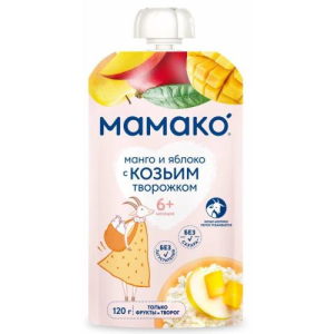 Мамако пюре фруктовое 120г манго + яблоко + козий творожок 6мес +