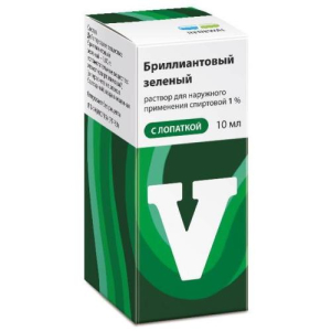 Бриллиантовый зеленый реневал раствор для наружного применения спиртовой 1% 10мл с лопаткой