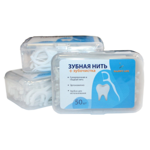 Хэппи лайф зубная нить №50 с зубочисткой (флоссеры)
