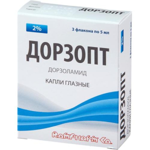 Дорзопт капли глазные 2% 5мл №3 /в комплекте с пробкой-капельницей/