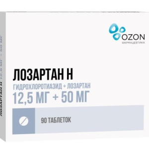 Лозартан н таблетки покрытые пленочной оболочкой 12.5мг + 50мг №90 