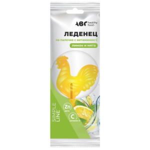 Авс хэлси фуд леденец на палочке 17г петушок цинк + вит.с лимон + мята