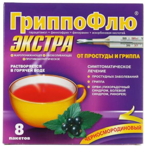 Гриппофлю экстра от простуды и гриппа порошок для приготовления раствора для приема внутрь 13г №8 черн. смородина