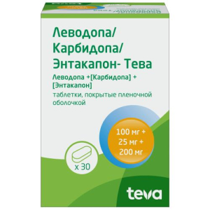 Леводопа/карбидопа/энтакапон-тева таблетки покрытые пленочной оболочкой 100мг + 25мг + 200мг №30