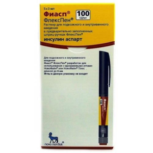 Фиасп раствор для внутривенного и подкожного введения 100ед/мл 3мл №5 шприц флекспен