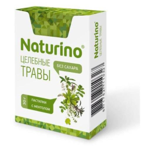 Натурино пастилки без сахара 30г целебные травы с ментолом флип-топ