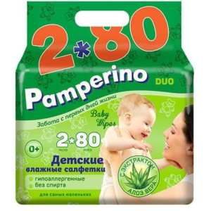 Памперино салфетки влажные для детей №80х2 (№160) алоэ вера