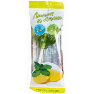 Гуслица леденцовая карамель 17г петушок цинк + вит с вкус лимон и мята бад