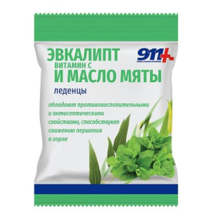 911 ваша служба спасения леденцы 50г эвкалипт + масло мяты + вит.С бад