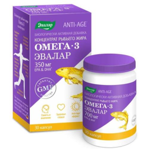 Эвалар анти-эйдж омега-3 концентрат рыбьего жира капсулы 350мг 1г №30 бад