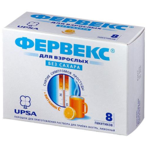 Фервекс порошок для приготовления раствора для приема внутрь 500мг + 25мг + 200мг №8 лимон б/сах