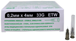 Иглы медицинские стерильные одноразовые SFM 33G 0,2ммх4мм ETW N50