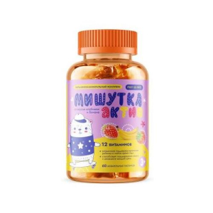 Мультифорте Мишутка мармеладки актив пастилки жевательные 12 витаминов № 60 клубника и банан бад
