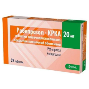 Рабепразол-крка таблетки кишечнорастворимые покрытые пленочной оболочкой 20мг №28