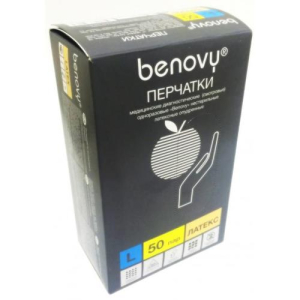 Бенови classic перчатки смотр. лат. н/стер. опудр. глад. натур. р.l №50 пар [benovy]