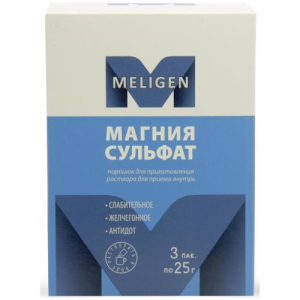 Магния сульфат порошок для приготовления раствора для приема внутрь 25г №3/мелиген